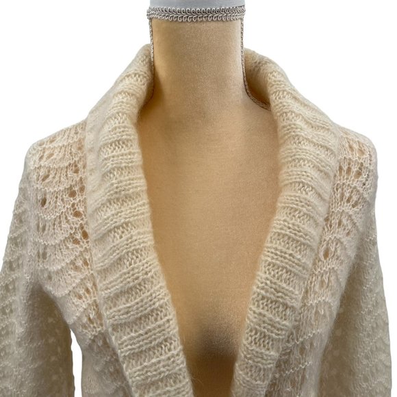 H&M Light Cream Lacey Pattern Cardigan Hand Knitted Acrylic, Mohair, Wool Size S - Picture 5 of 13